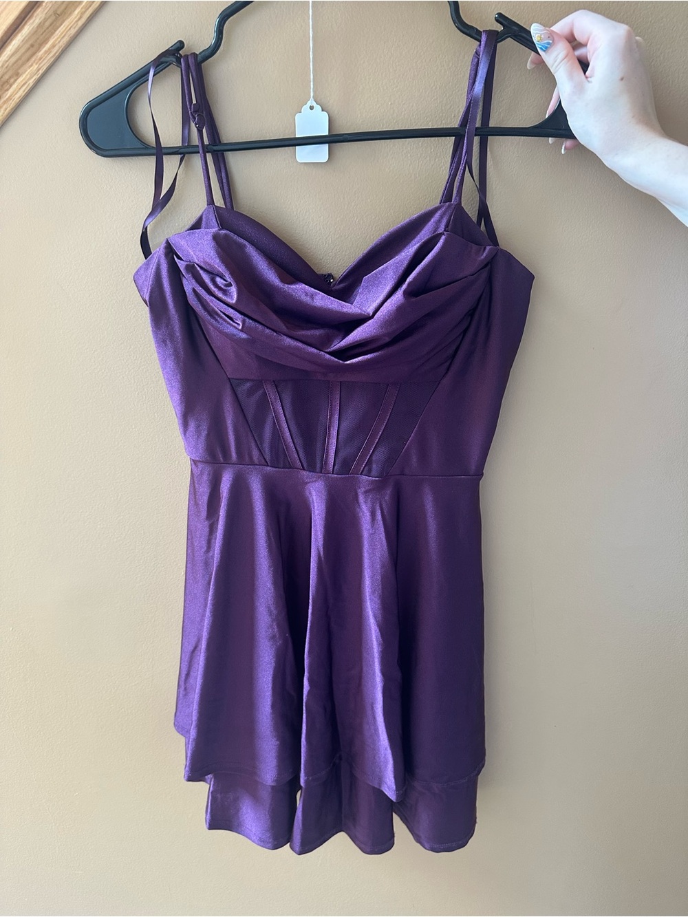City Studio Purple Satin Cowl Neck Mini Dress